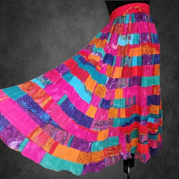 Vintage pink bold Hippie patchwork broom skirt - Picture 1 of 9